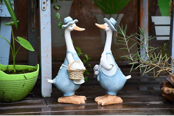 Duck Couple Statue for Garden, Animal Statue for Garden Courtyard Ornament, Villa Outdoor Decor Gardening Ideas-Grace Painting Crafts