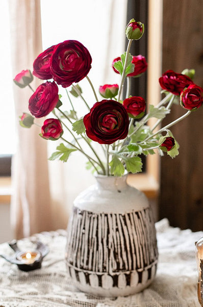 Bedroom Flower Arrangement Ideas, Red Ranunculus Asiaticus Flowers, Simple Modern Floral Arrangement Ideas for Home Decoration, Spring Artificial Floral for Dining Room-Grace Painting Crafts