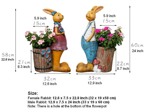 Large Rabbit Statues, Rabbit Flowerpots, Animal Statue for Garden Ornament, Villa Courtyard Decor, Outdoor Decoration, Garden Decor Ideas-Grace Painting Crafts