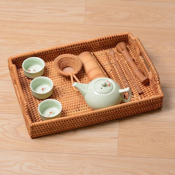 Rattan Bread Plate with Handle, Storage Baskets for Kitchen, Woven Storage Basket, Fruit Plate for Kitchen, Storage Baksets for Shelves-Grace Painting Crafts