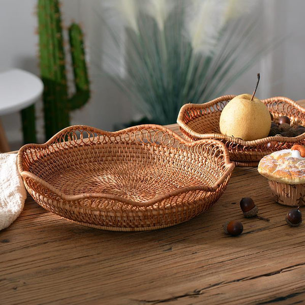Rattan Storage Basket, Fruit Basket, Woven Round Storage Basket, Kitchen Storage Baskets, Storage Basket for Dining Room-Grace Painting Crafts