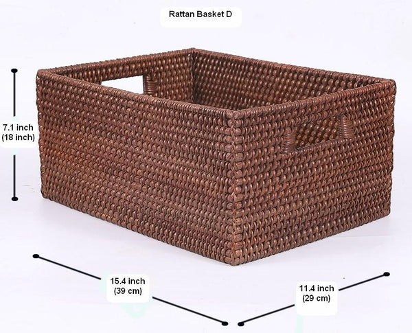 Large Brown Woven Rattan Storage Basket, Storage Baskets for Kitchen, Rectangular Storage Baskets, Storage Baskets for Clothes-Grace Painting Crafts