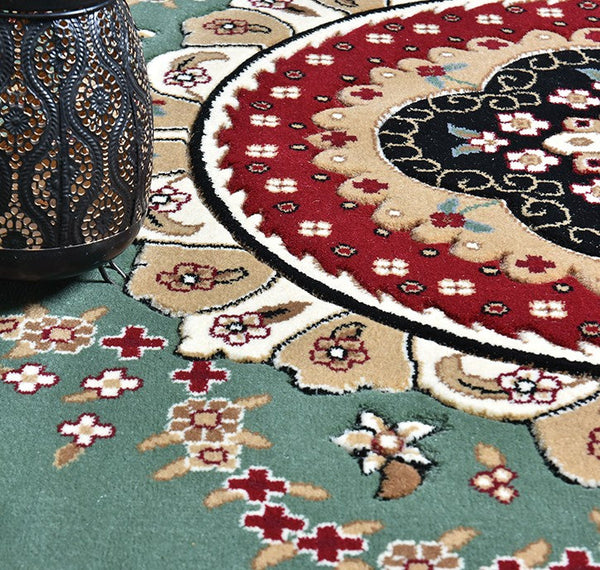 Large Flower Pattern Floor Rugs for Dining Room, Green Thick and Soft Green Rugs for Living Room, Oriental Floor Carpets under Dining Room Table-Grace Painting Crafts