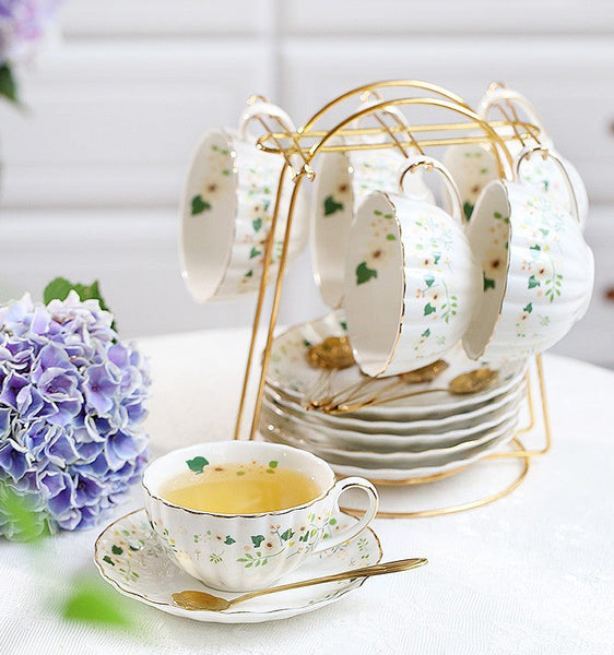 Unique Ceramic Coffee Cups, Creative Bone China Porcelain Tea Cup Set, Traditional English Tea Cups and Saucers, Afternoon British Tea Cups-Grace Painting Crafts