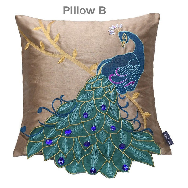 Beautiful Decorative Throw Pillows, Embroider Peacock Cotton and linen Pillow Cover, Decorative Sofa Pillows, Decorative Pillows for Couch-Grace Painting Crafts