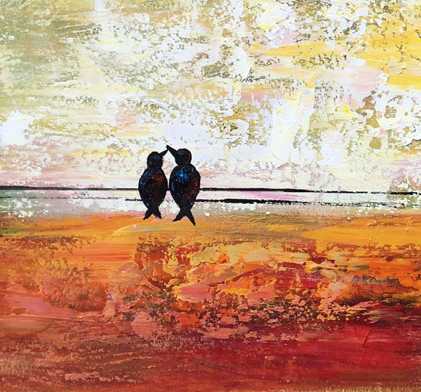 Bird at Wire Painting, Original Painting for Sale, Large Canvas Paintings, Simple Modern Painting, Love Birds Painting, Anniversary Gift-Grace Painting Crafts