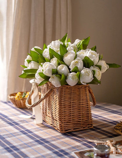 Spring Artificial Floral for Dining Room Table, White Tulip Flowers, Bedroom Flower Arrangement Ideas, Simple Modern Floral Arrangement Ideas for Home Decoration-Grace Painting Crafts