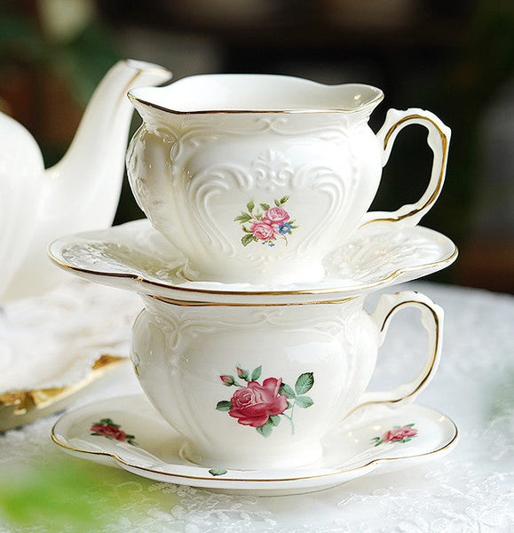 British Royal Ceramic Cups for Afternoon Tea, Elegant Ceramic Coffee Cups, Rose Bone China Porcelain Tea Cup Set, Unique Tea Cup and Saucer in Gift Box-Grace Painting Crafts