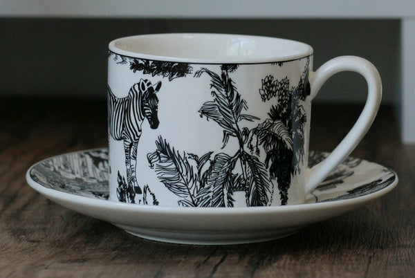 Unique Tea Cup and Saucer in Gift Box, Zebra Jungle Bone China Porcelain Tea Cup Set, Royal Ceramic Cups, Elegant Ceramic Coffee Cups-Grace Painting Crafts