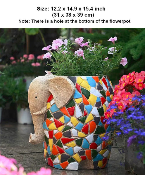 Modern Animal Statue for Garden Ornaments, Large Elephant Flowerpot, Animal Flower Pot, Resin Statue for Garden, Villa Outdoor Decor Gardening Ideas-Grace Painting Crafts
