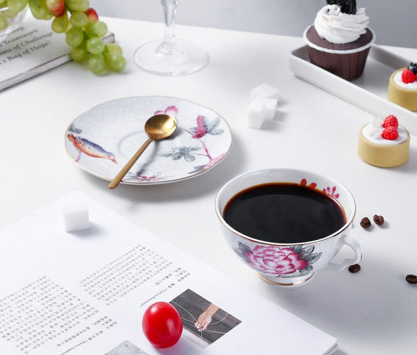 Elegant Ceramic Coffee Cups, Creative Bone China Porcelain Tea Cup Set, Unique Porcelain Cup and Saucer, Beautiful British Flower Tea Cups-Grace Painting Crafts