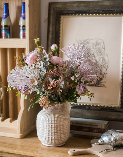 Modern Artificial Flowers for Home Decoration, Rose Flowers, Eucalyptus Globulus, Holly Leaf, Bedroom Flower Arrangement Ideas, Spring Flower Arrangement for Living Room-Grace Painting Crafts