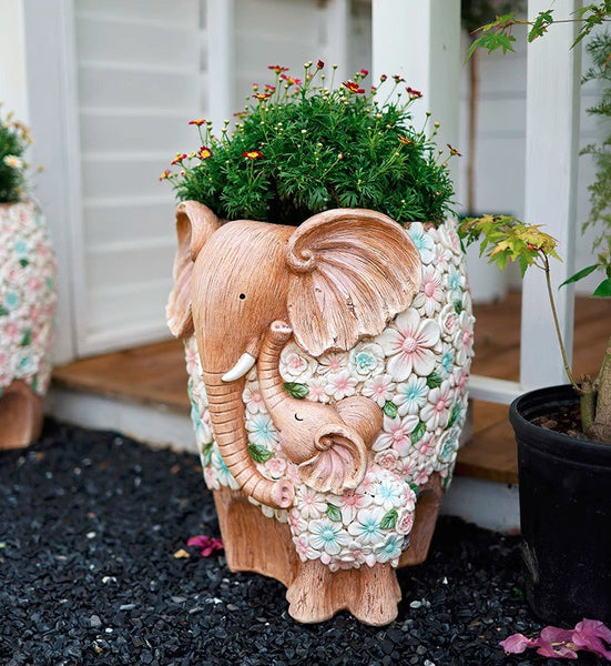 Unique Animal Statue for Garden Ornaments, Beautiful Elephant Flowerpot, Modern Garden Flower Pot, Resin Statue for Garden, Villa Outdoor Decor Gardening Ideas-Grace Painting Crafts