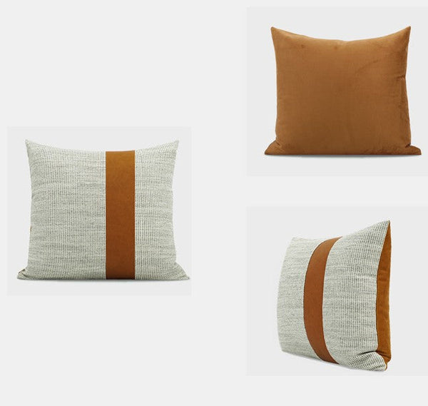 Modern Sofa Pillows for Interior Design, Gray Orange Modern Decorative Throw Pillows, Contemporary Square Modern Throw Pillows for Couch-Grace Painting Crafts