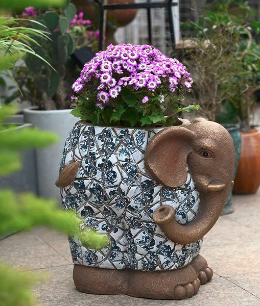 Large Garden Flower Pot, Elephant Flowerpot, Unique Garden Flowerpot, Resin Statue for Garden, Modern Animal Statue for Garden Ornaments, Villa Outdoor Decor Gardening Ideas-Grace Painting Crafts