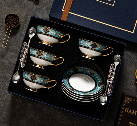 Unique Tea Cup and Saucer in Gift Box, Elegant British Ceramic Coffee Cups, Bone China Porcelain Tea Cup Set for Office-Grace Painting Crafts
