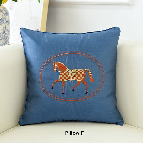 Modern Decorative Throw Pillows, Horse Decorative Throw Pillows for Couch, Embroider Horse Pillow Covers, Modern Sofa Decorative Pillows-Grace Painting Crafts