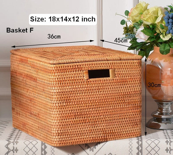 Oversized Rectangular Storage Basket with Lid, Woven Rattan Storage Basket for Shelves, Storage Baskets for Bedroom, Extra Large Storage Baskets for Clothes-Grace Painting Crafts