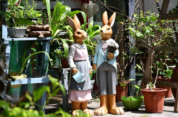 Rabbit Statues, Animal Statue for Garden Ornaments, Extra Large Rabbit Couple Statue, Villa Courtyard Decor, Outdoor Garden Design Ideas, Garden Decoration Ideas-Grace Painting Crafts