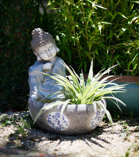Sitting Buddha Flowerpot, Buddha Statue, Garden Decor Ideas, Large Figure Statue for Garden Ornaments, Villa Courtyard Decor, Outdoor Decoration Ideas-Grace Painting Crafts