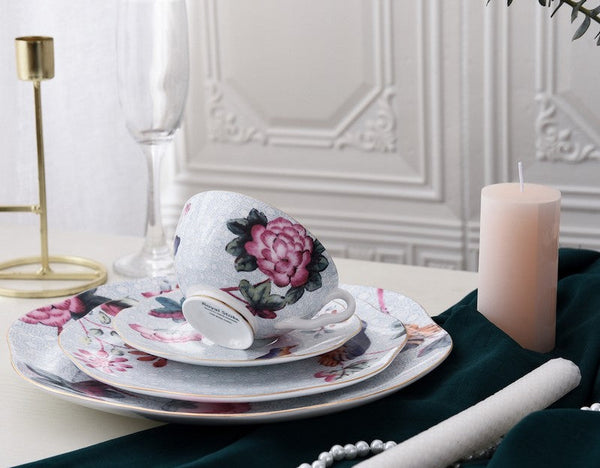 Unique Porcelain Cup and Saucer, Beautiful British Flower Tea Cups, Elegant Ceramic Coffee Cups, Creative Bone China Porcelain Tea Cup Set-Grace Painting Crafts