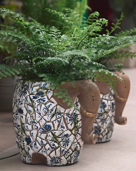 Large Elephant Flowerpot, Modern Garden Flower Pot, Unique Animal Statue for Garden Ornaments, Resin Statue for Garden, Villa Outdoor Decor Gardening Ideas-Grace Painting Crafts