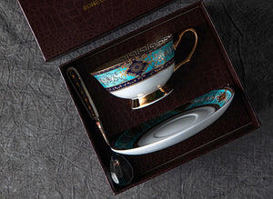 Elegant British Ceramic Coffee Cups, Bone China Porcelain Tea Cup Set for Office, Unique Tea Cup and Saucer in Gift Box-Grace Painting Crafts