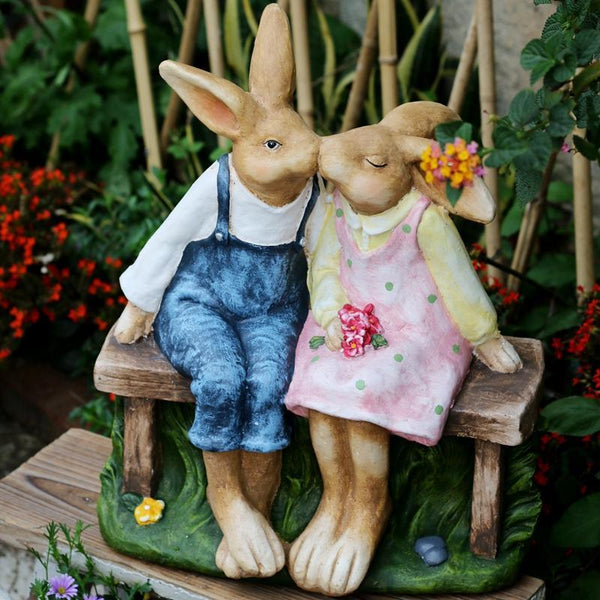 Large Bunny Rabbit Lovers Statue, Rabbit Kiss Statue for Wedding Gift, Garden Courtyard Ornaments, Villa Outdoor Decor Gardening Ideas-Grace Painting Crafts