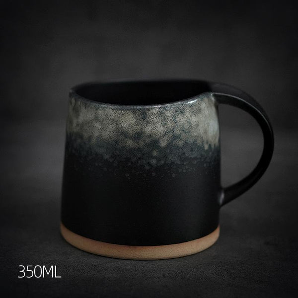 Black Pottery Coffee Cup, Ceramic Coffee Mug, Latte Coffee Cup, Handmade Coffee Cup, Large Tea Cup-Grace Painting Crafts