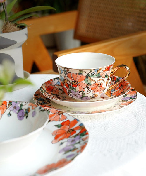 Elegant Ceramic Coffee Cups, Flower Bone China Porcelain Tea Cup Set, British Royal Ceramic Cups for Afternoon Tea, Unique Tea Cup and Saucer in Gift Box-Grace Painting Crafts