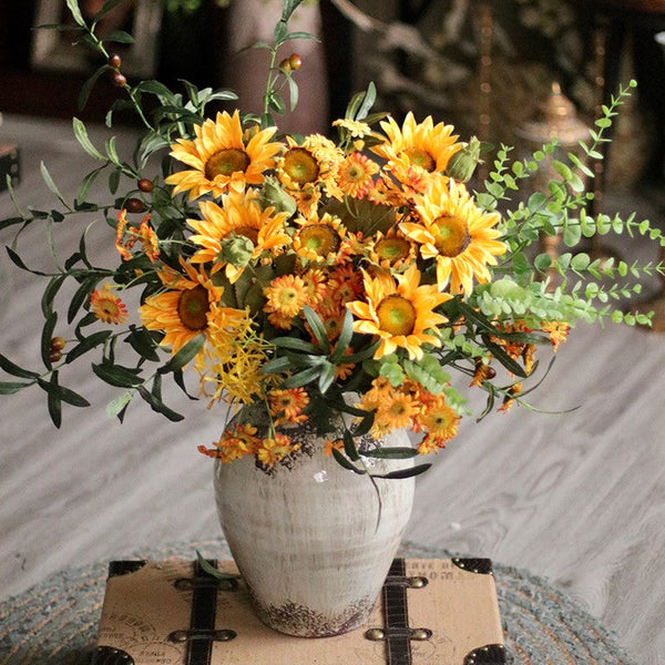 Large Bunch of Yellow Sunflowers, Unique Floral Arrangement for Home Decoration, Table Centerpiece, Real Touch Artificial Flowers for Living Room-Grace Painting Crafts