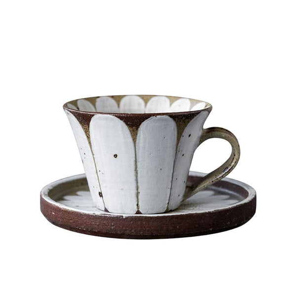 Daisy Flower Pattern Coffee Cup, Cappuccino Coffee Mug, Pottery Coffee Cups, Latte Coffee Cup, Tea Cup, Coffee Cup and Saucer Set-Grace Painting Crafts