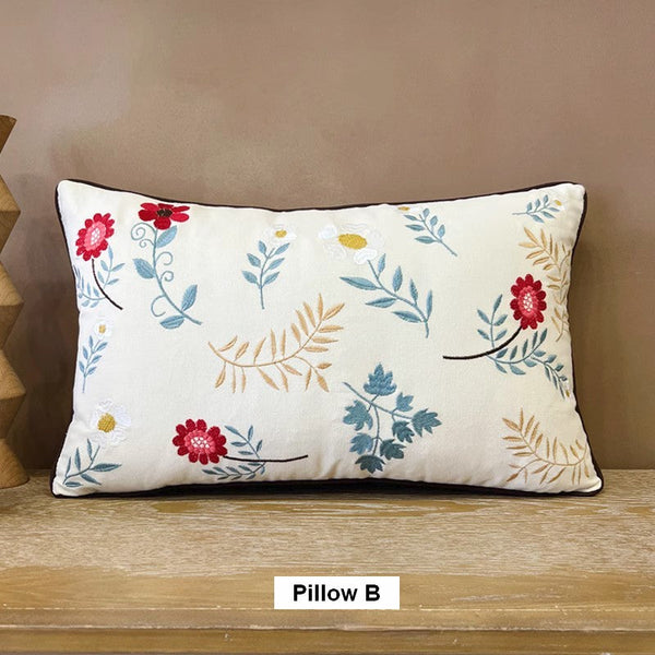 Decorative Throw Pillows for Couch, Embroider Flower Cotton Pillow Covers, Spring Flower Decorative Throw Pillows, Farmhouse Sofa Decorative Pillows-Grace Painting Crafts