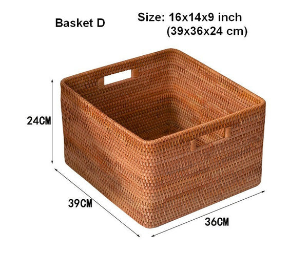 Storage Basket for Shelves, Large Rectangular Storage Baskets, Storage Baskets for Kitchen, Woven Rattan Storage Baskets for Bedroom-Grace Painting Crafts