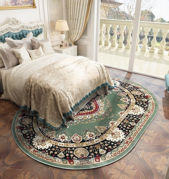 Large Flower Pattern Floor Rugs for Dining Room, Green Thick and Soft Green Rugs for Living Room, Oriental Floor Carpets under Dining Room Table-Grace Painting Crafts
