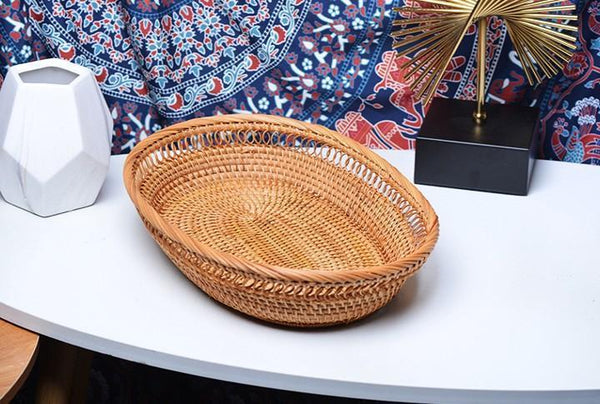 Rattan Storage Basket for Pantry, Round Storage Basket, Storage Baskets for Kitchen, Woven Storage Basket for Dining Room-Grace Painting Crafts