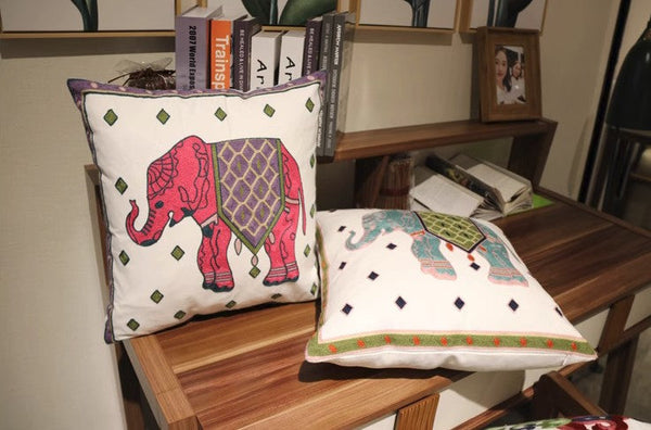 Cotton Decorative Pillows, Elephant Embroider Cotton Pillow Covers, Farmhouse Decorative Sofa Pillows, Decorative Throw Pillows for Couch-Grace Painting Crafts