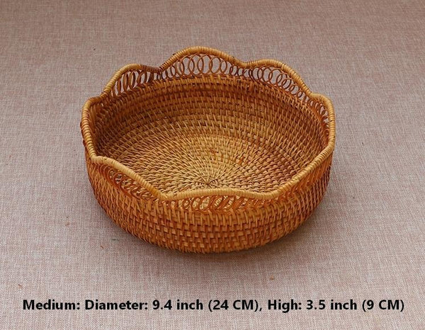 Round Storage Basket, Rattan Storage Basket for Shelves, Kitchen Storage Baskets, Woven Storage Baskets for Dining Room-Grace Painting Crafts