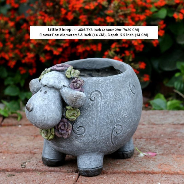 Lovely Sheep Statue for Garden, Sheep Flower Pot, Animal Statue for Garden Courtyard Ornament, Villa Outdoor Decor Gardening Ideas-Grace Painting Crafts