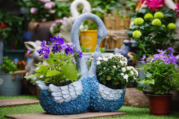 Large Mother and Baby Swans for Garden, Swan Flowerpot, Animal Statue for Garden Courtyard Ornament, Villa Outdoor Decor Gardening Ideas-Grace Painting Crafts
