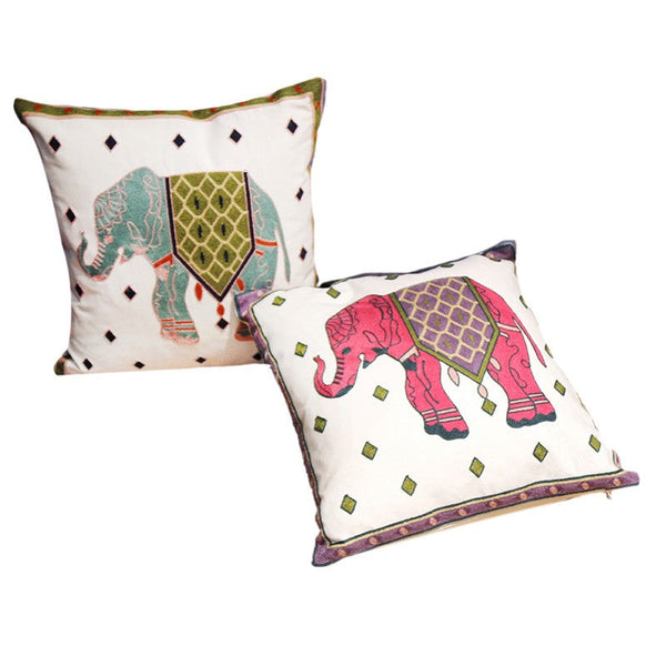 Cotton Decorative Pillows, Elephant Embroider Cotton Pillow Covers, Farmhouse Decorative Sofa Pillows, Decorative Throw Pillows for Couch-Grace Painting Crafts