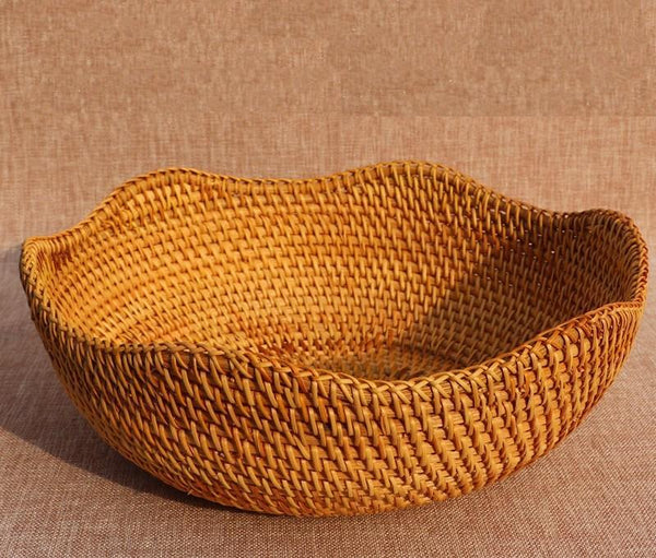 Small Round Storage Basket, Woven Rattan Basket, Fruit Basket for Kitchen, Storage Basket for Dining Room-Grace Painting Crafts