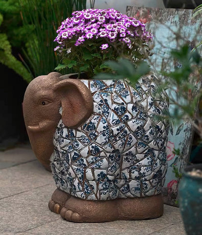 Unique Garden Flowerpot, Large Elephant Flowerpot, Resin Statue for Garden, Modern Animal Statue for Garden Ornaments, Villa Outdoor Decor Gardening Ideas-Grace Painting Crafts