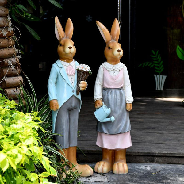 Rabbit Statues, Animal Statue for Garden Ornaments, Extra Large Rabbit Couple Statue, Villa Courtyard Decor, Outdoor Garden Design Ideas, Garden Decoration Ideas-Grace Painting Crafts