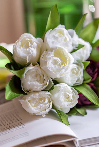 Spring Artificial Floral for Dining Room Table, White Tulip Flowers, Bedroom Flower Arrangement Ideas, Simple Modern Floral Arrangement Ideas for Home Decoration-Grace Painting Crafts