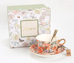 Elegant Ceramic Coffee Cups, Flower Bone China Porcelain Tea Cup Set, British Royal Ceramic Cups for Afternoon Tea, Unique Tea Cup and Saucer in Gift Box-Grace Painting Crafts