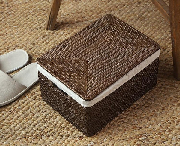 Storage Baskets for Clothes, Large Brown Rattan Storage Baskets, Storage Baskets for Bathroom, Rectangular Storage Baskets, Storage Basket with Lid-Grace Painting Crafts