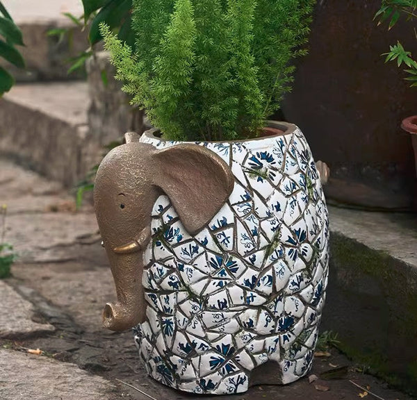 Modern Garden Flower Pot, Unique Animal Statue for Garden Ornaments, Large Elephant Flowerpot, Resin Statue for Garden, Villa Outdoor Decor Gardening Ideas-Grace Painting Crafts