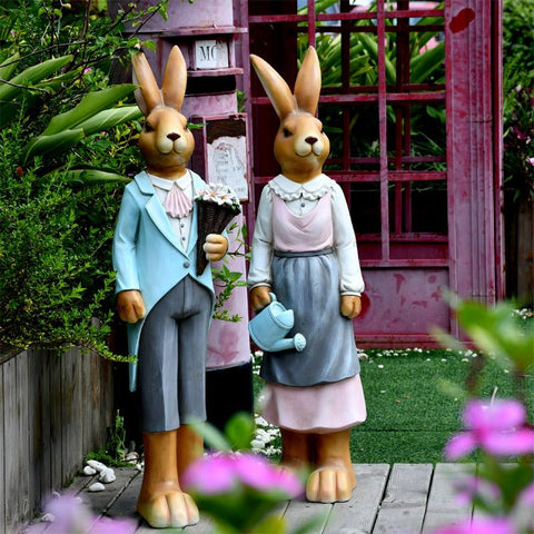 Extra Large Rabbit Couple Statue, Rabbit Statues, Animal Statue for Garden Ornament, Villa Courtyard Decor, Outdoor Decoration, Garden Ideas-Grace Painting Crafts