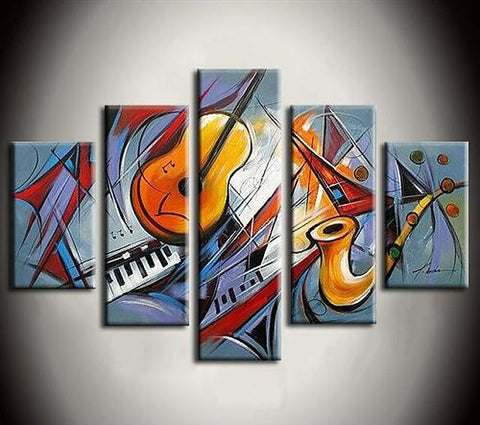 Music Violin Painting, Hand Painted Canvas Art, Acrylic Painting on Canvas, Multi Panel Wall Art Painting-Grace Painting Crafts